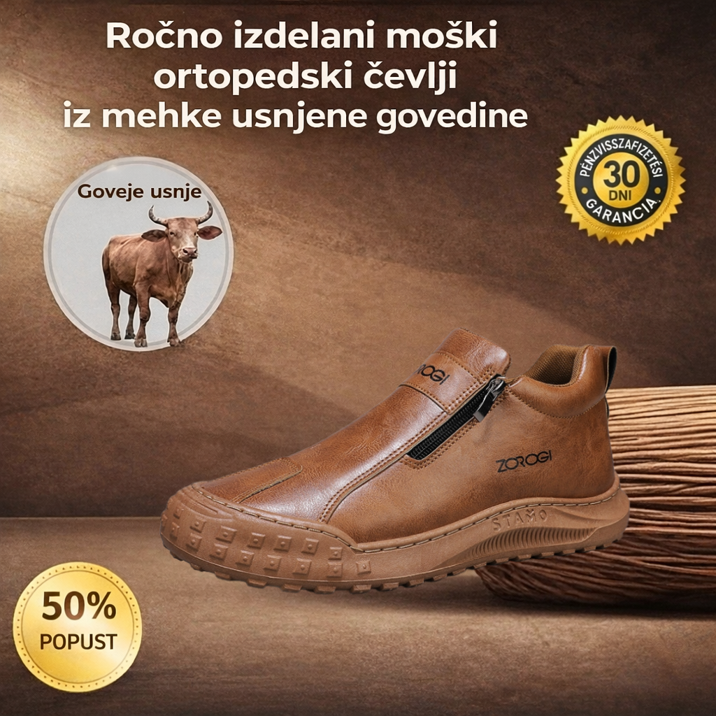 ⏰50 % popusta danes, ne zamudite! 🔥 Moški ortopedski čevlji, ročno izdelano pravo usnje 🐂 Vodoodporni in nedrseči ✅ Podpora stopalnega loka za celodnevno udobje