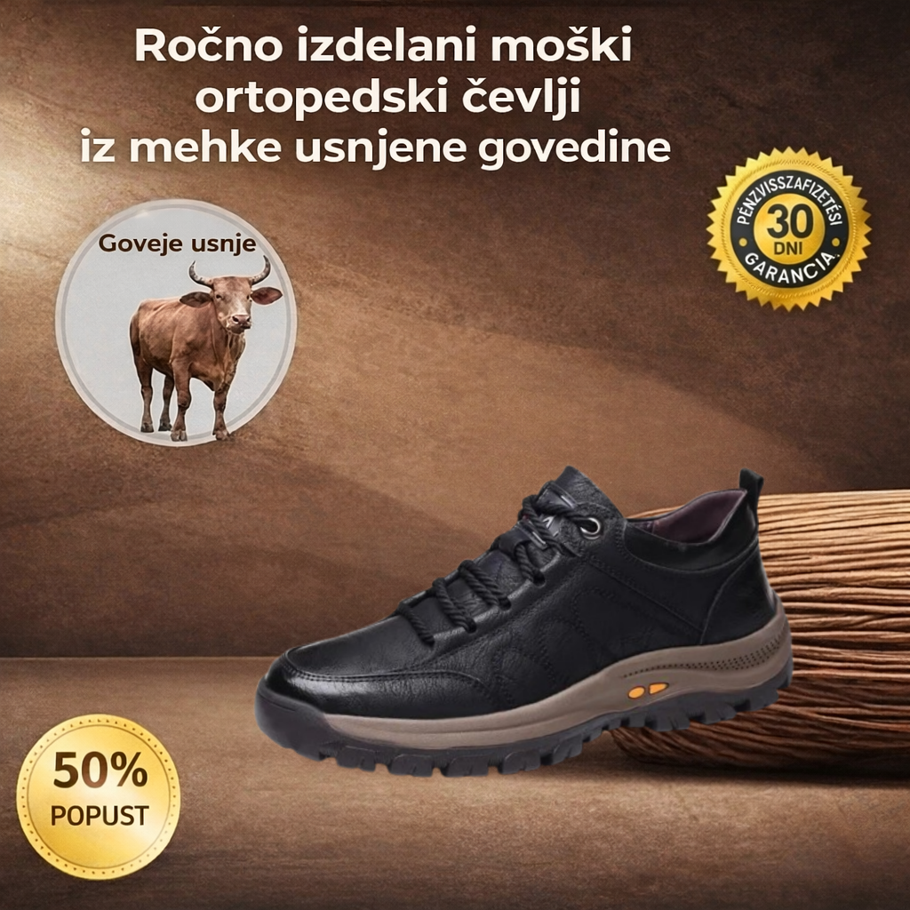 ⏰50 % popusta danes, ne zamudite! 🐂 Moški ortopedski čevlji, ročno izdelani iz avstralske kravje kože ✅ Lajšajo bolečine v stopalih ✅ Vodoodporni in nedrseči, udobni za nošenje.