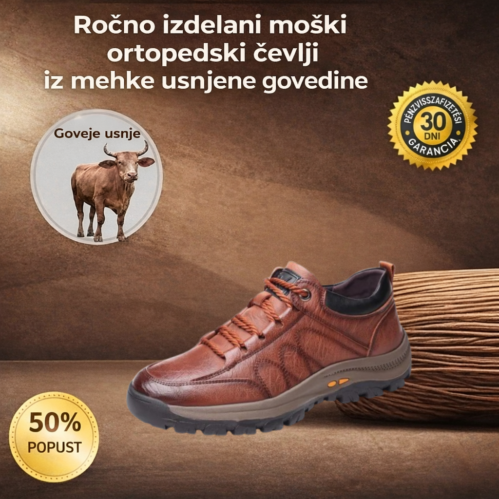 ⏰50 % popusta danes, ne zamudite! 🐂 Moški ortopedski čevlji, ročno izdelani iz avstralske kravje kože ✅ Lajšajo bolečine v stopalih ✅ Vodoodporni in nedrseči, udobni za nošenje.