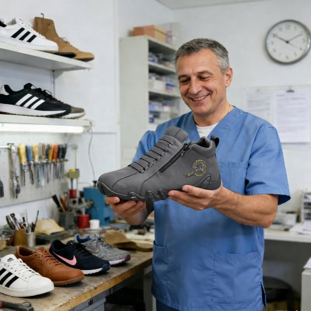 Lunmens® 👞 Stabilni in udobni usnjeni čevlji | 🧲 Nedrseči & 🔥 topli | 🦶 Manj nelagodja v stopalih | 👨‍🦳 Za moške 45+