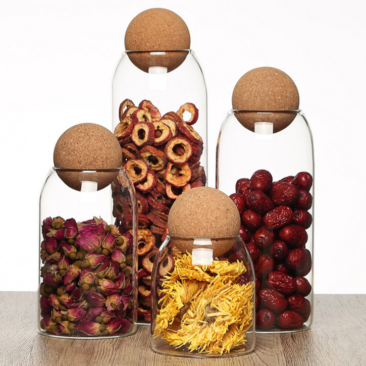 Tarro de almacenamiento esférico con tapa de corcho