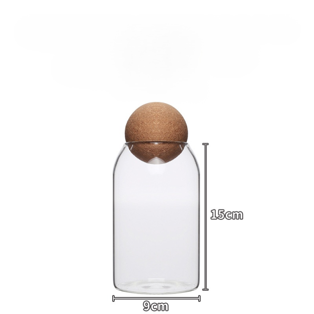 Tarro de almacenamiento esférico con tapa de corcho
