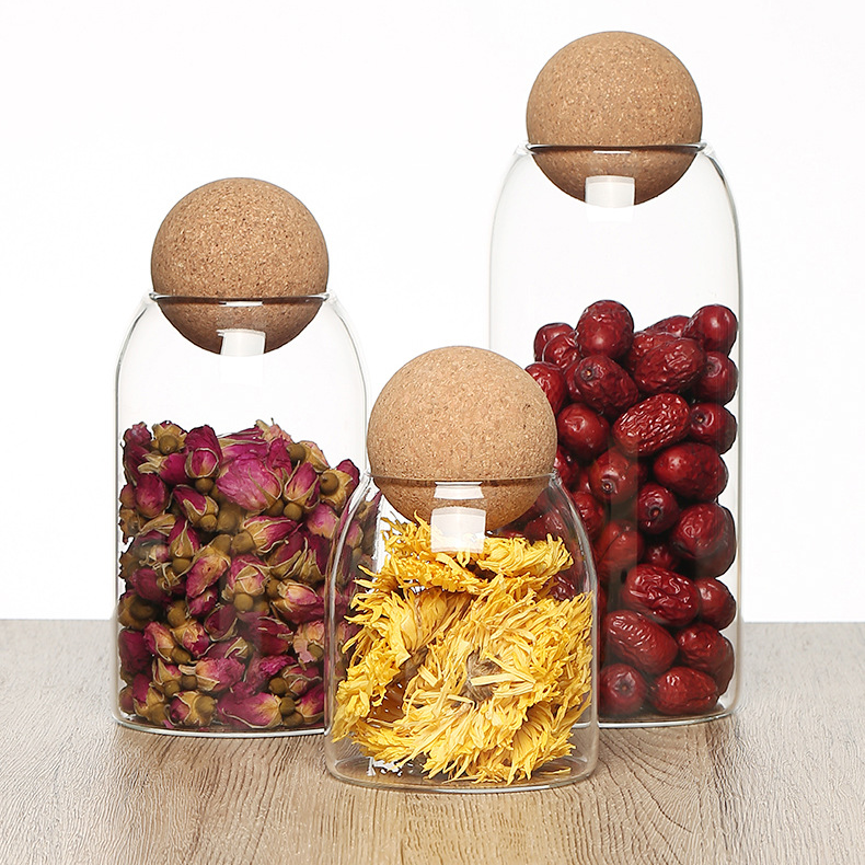 Tarro de almacenamiento esférico con tapa de corcho