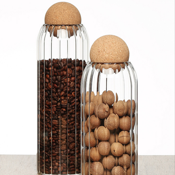 Tarro de almacenamiento esférico con tapa de corcho