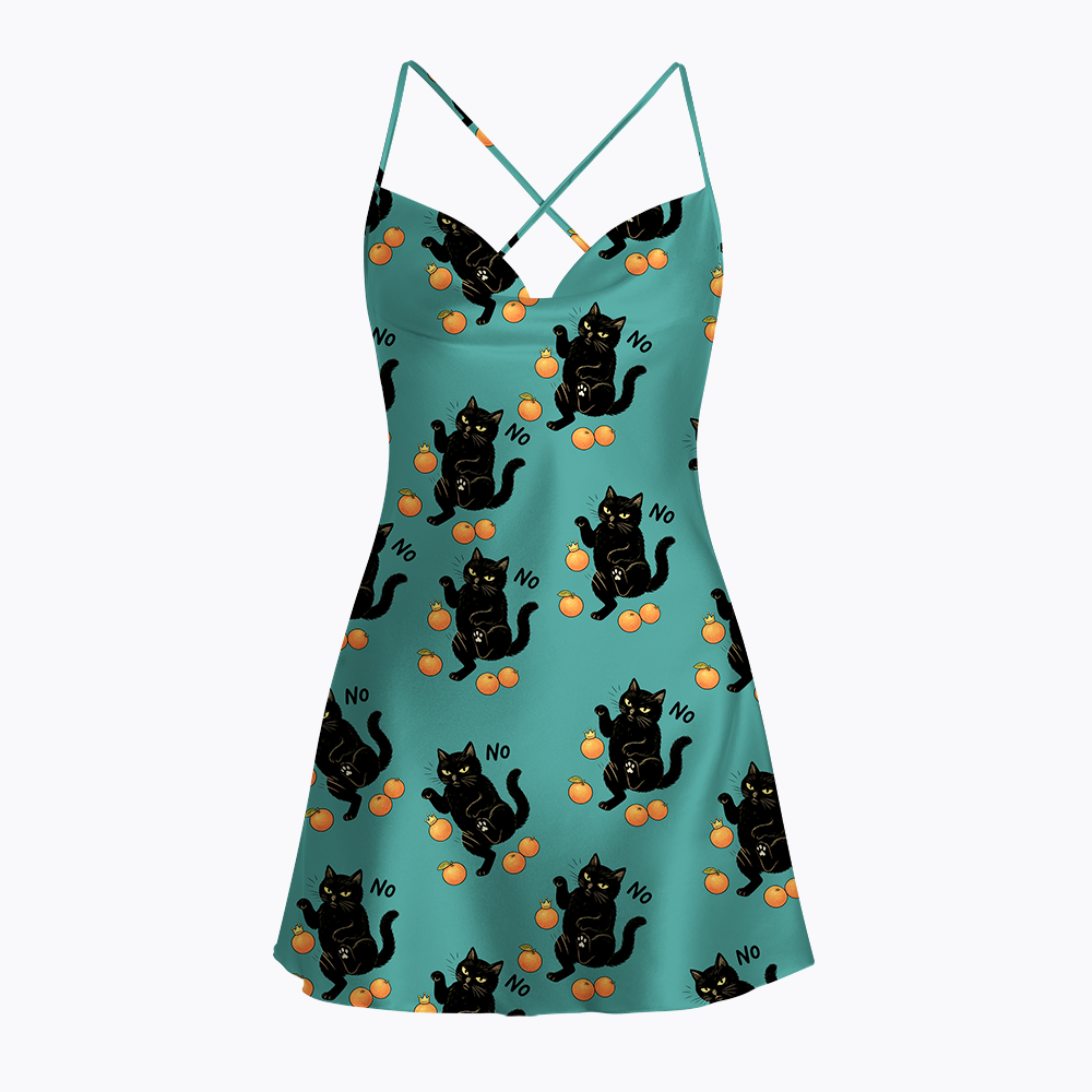 No Kings Black Cat Satin Cross Back Mini Dresses