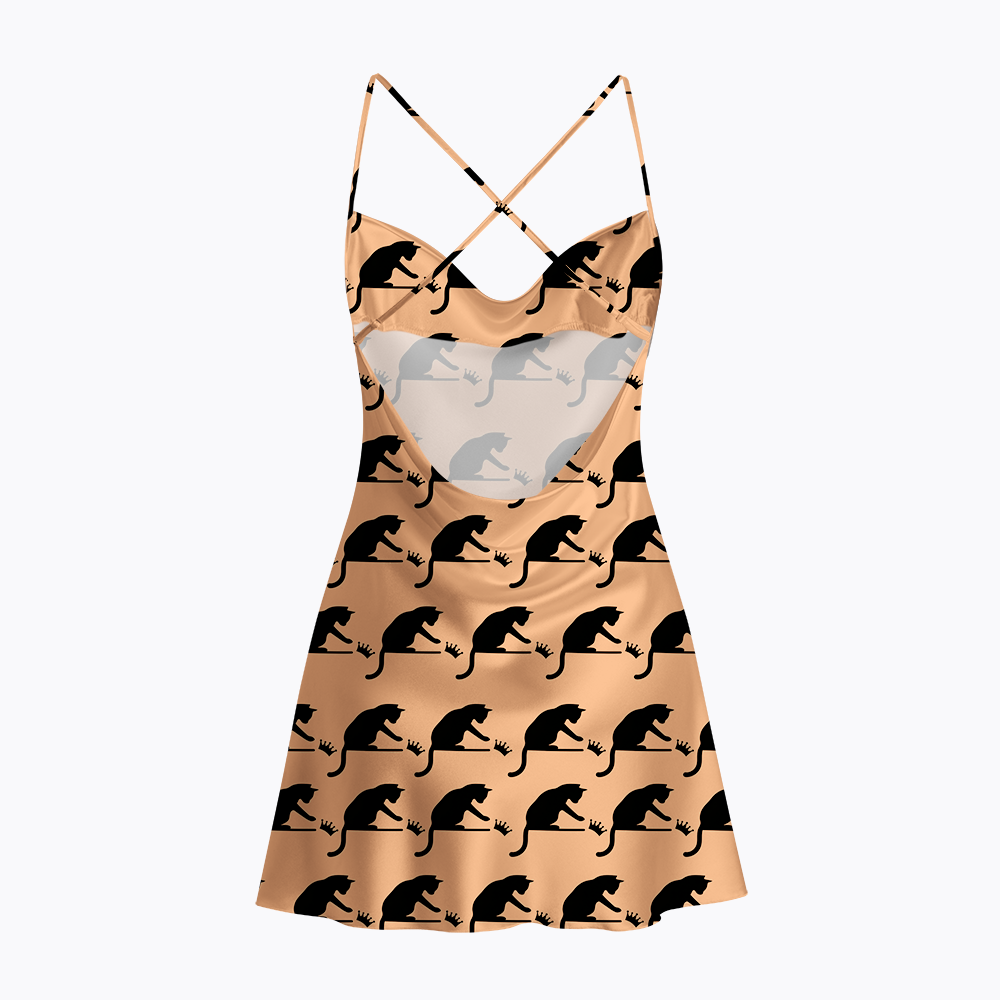 No Kings Cat Funny Satin Cross Back Mini Dresses