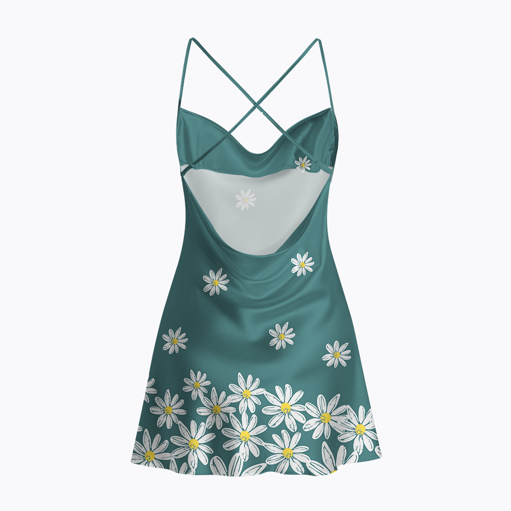Floral Daisy Satin Cross Back Mini Dresses