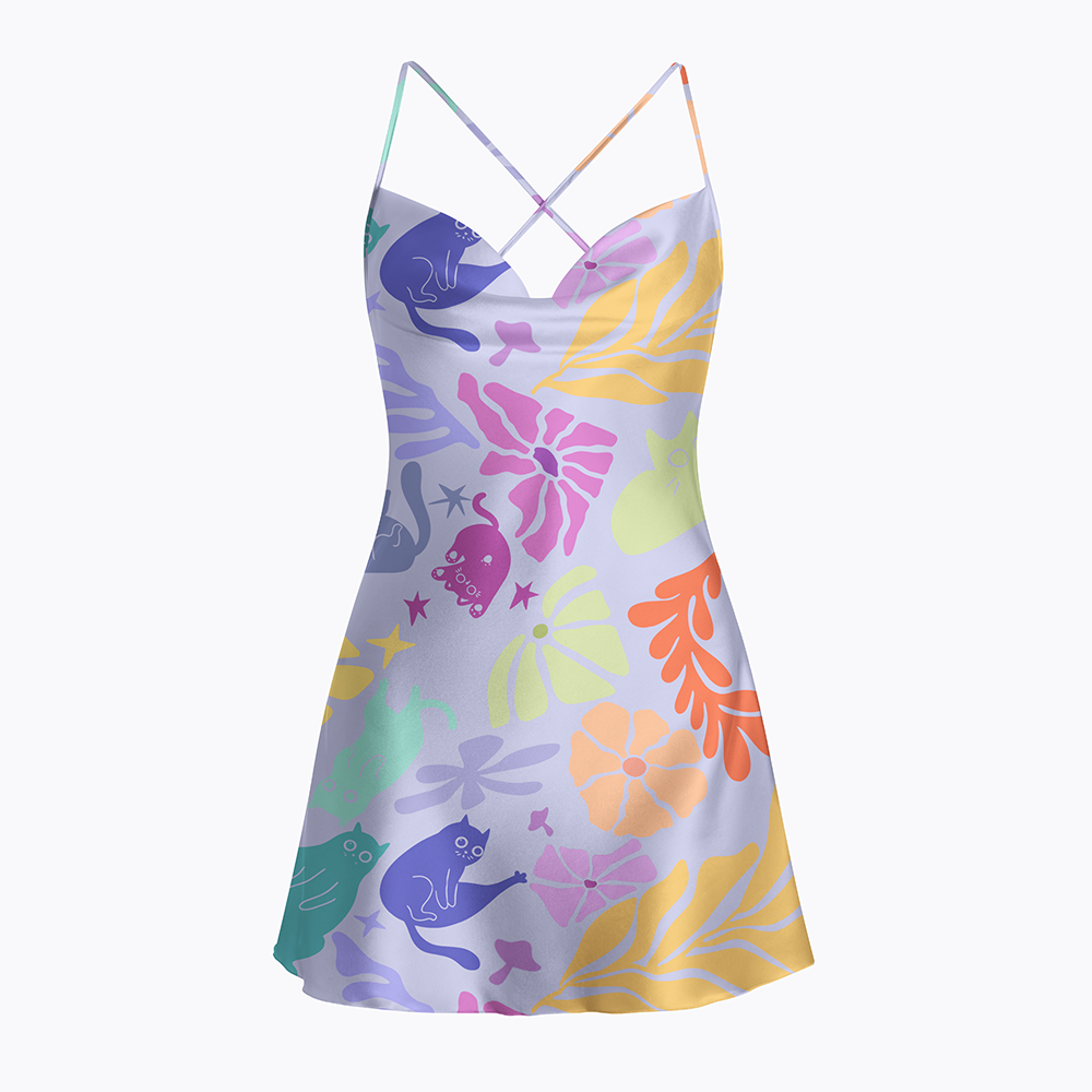 Rainbow Cats Satin Cross Back Mini Dresses
