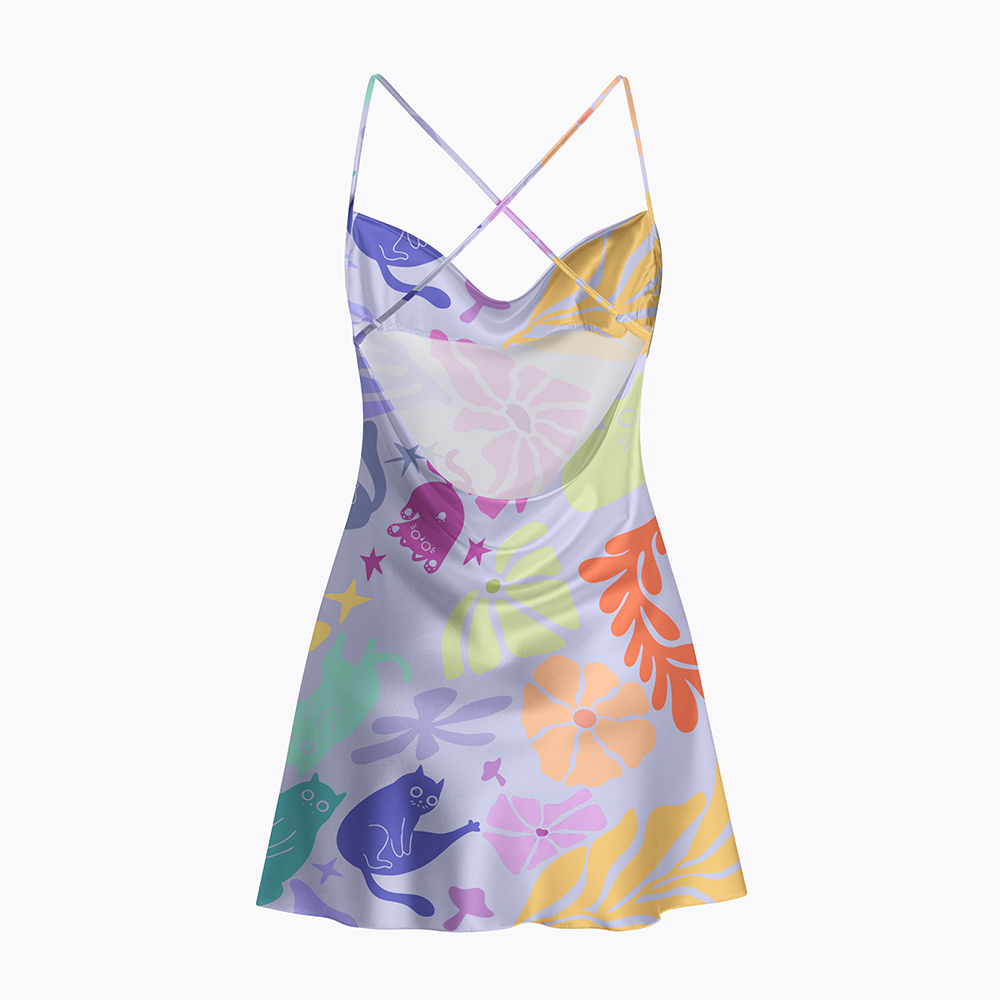 Rainbow Cats Satin Cross Back Mini Dresses