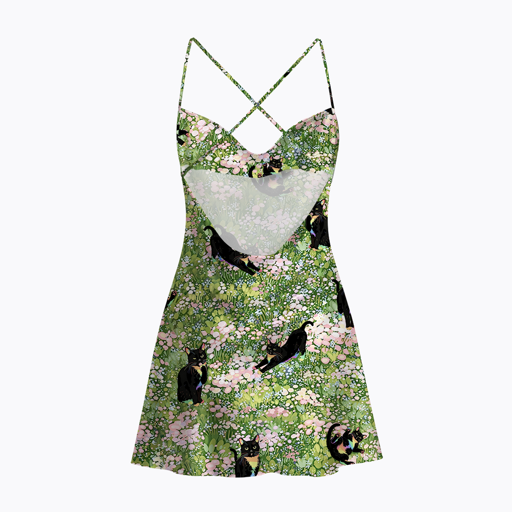 LGBTQ Pride Tuxedo Cat Satin Cross Back Mini Dresses