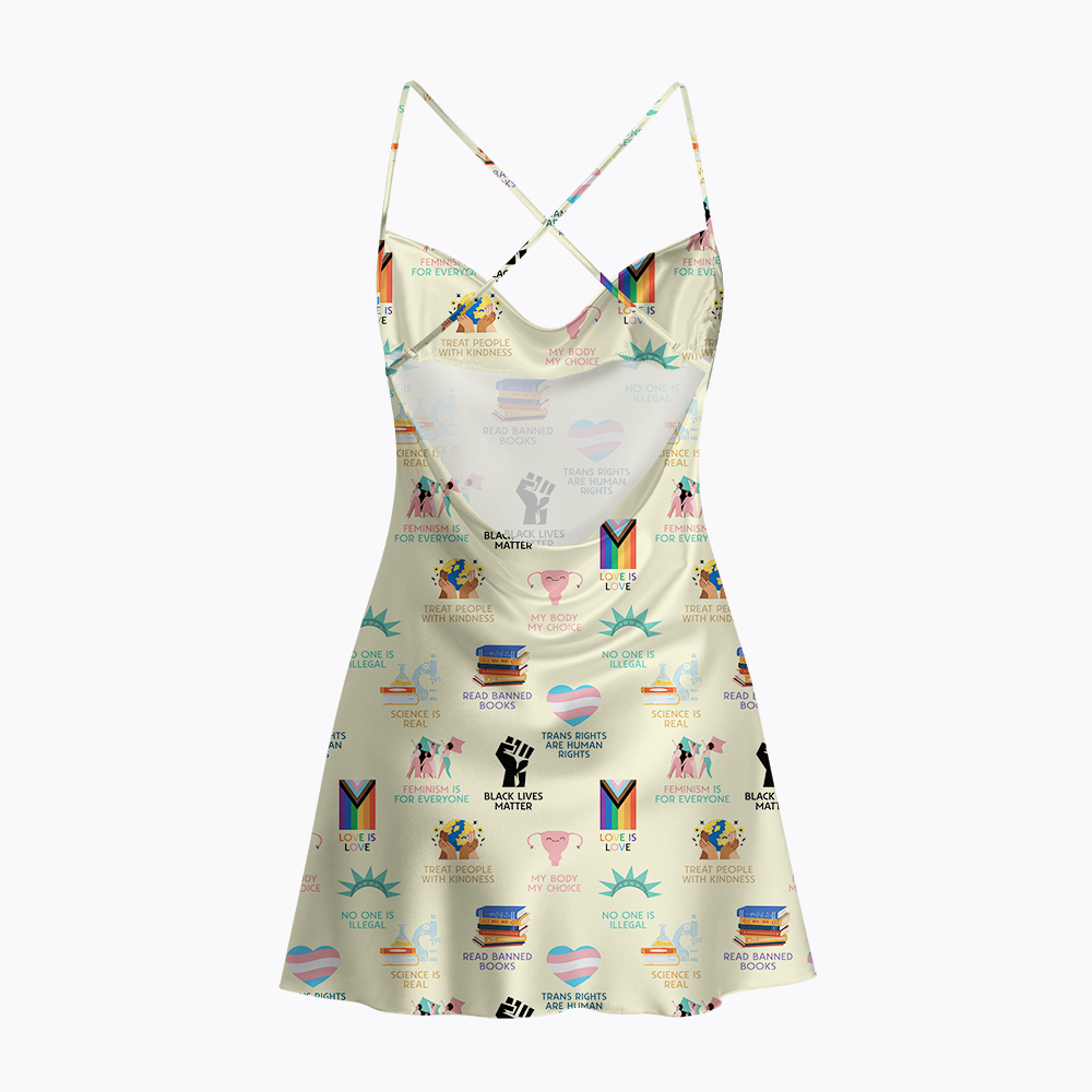 Big Fan Of Human Rights Equality Satin Cross Back Mini Dresses