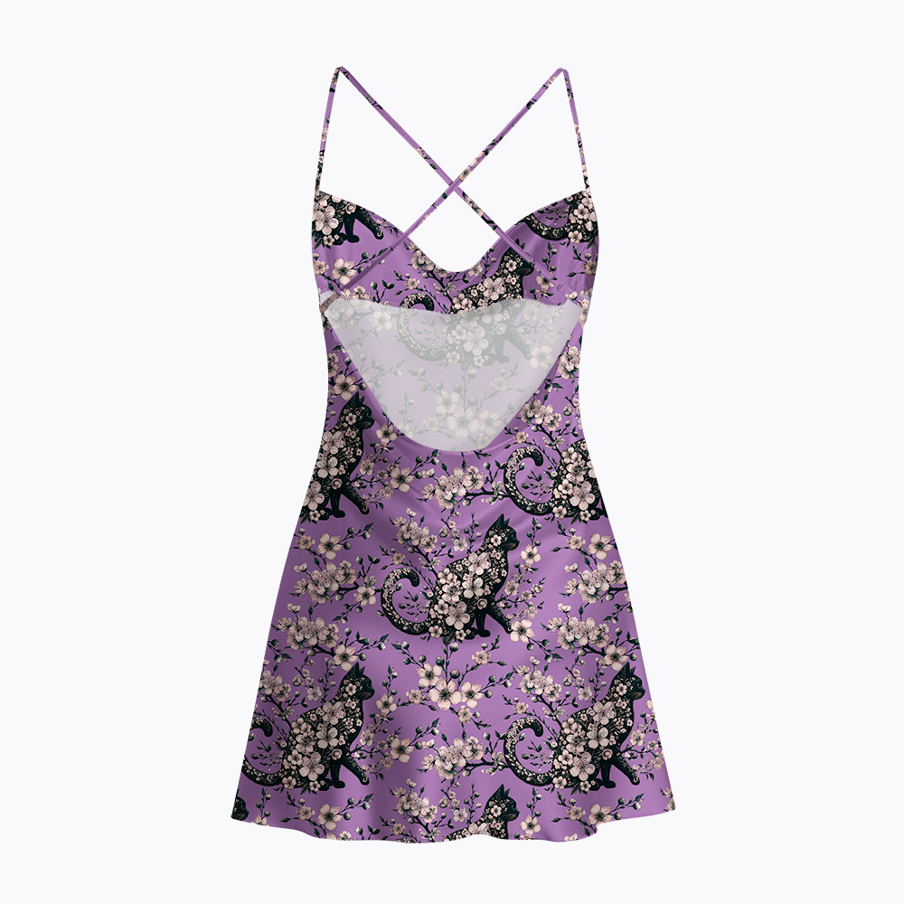 Cat Lover Subtle Satin Cross Back Mini Dresses