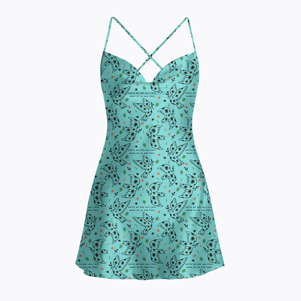 Until We are All Free None of Us are Free Satin Cross Back Mini Dresses