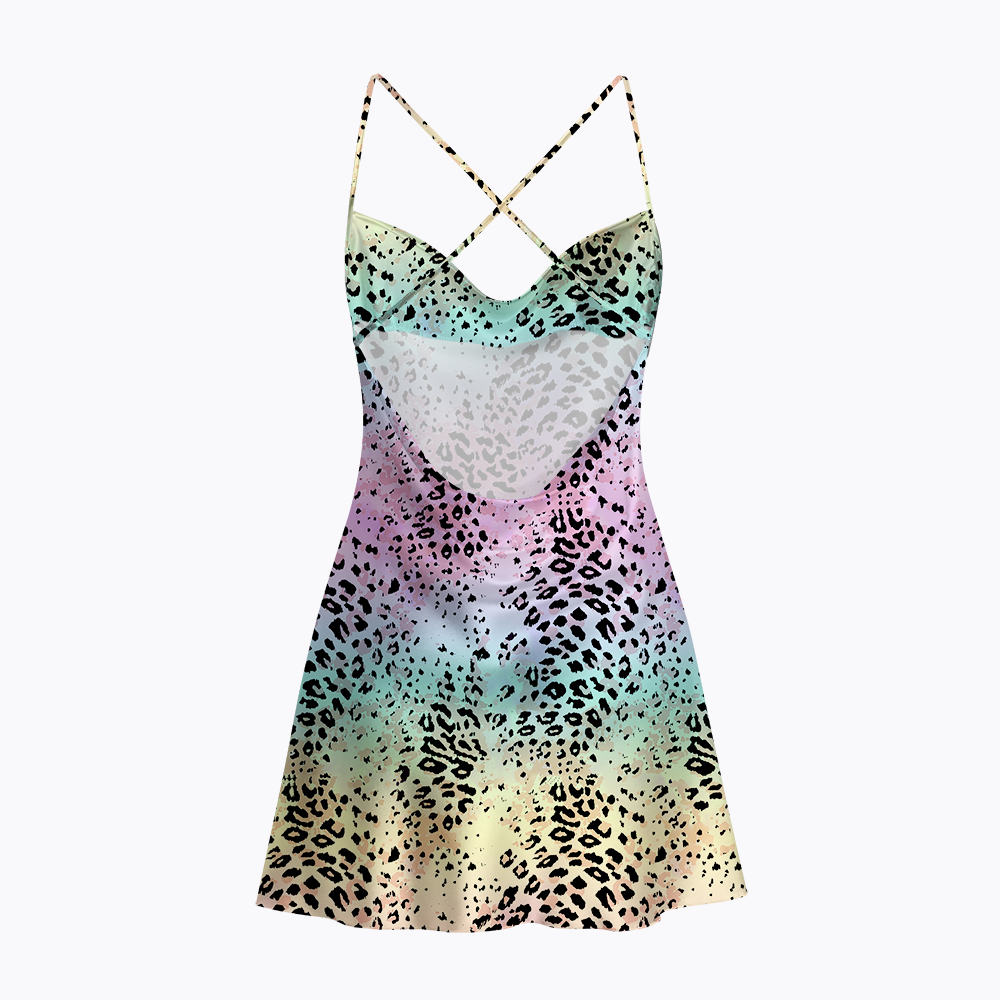 Pastel Rainbow Leopard Pride LGBTQ+ Satin Cross Back Mini Dresses