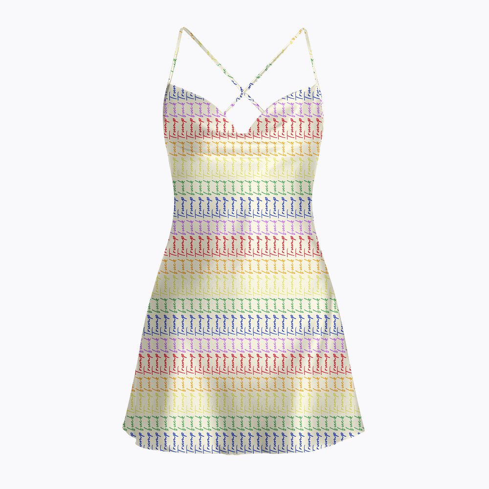 Rainbow Pattern Satin Cross Back Mini Dresses