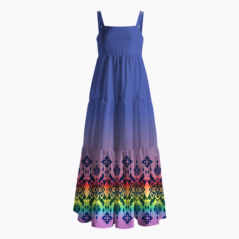 Rainbow Boho Border Pattern Maxi Dress