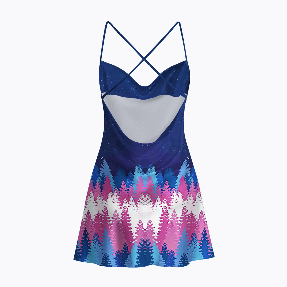 LGBTQ Night Forest Pastel Satin Cross Back Mini Dresses