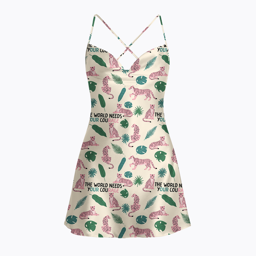 The World Needs Your Courage Satin Cross Back Mini Dresses