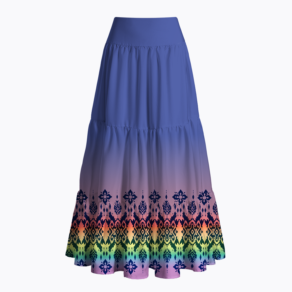 Rainbow Boho Border Pattern Maxi Skirt