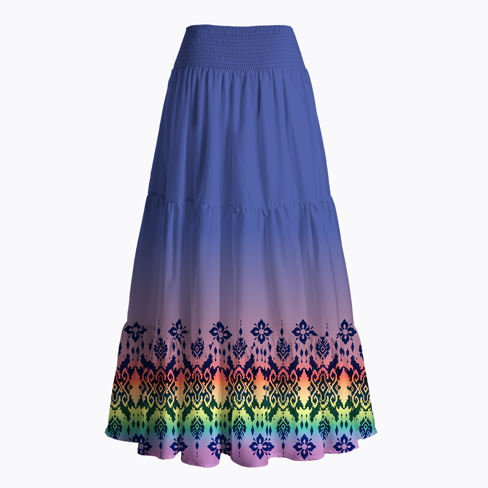 Rainbow Boho Border Pattern Maxi Skirt