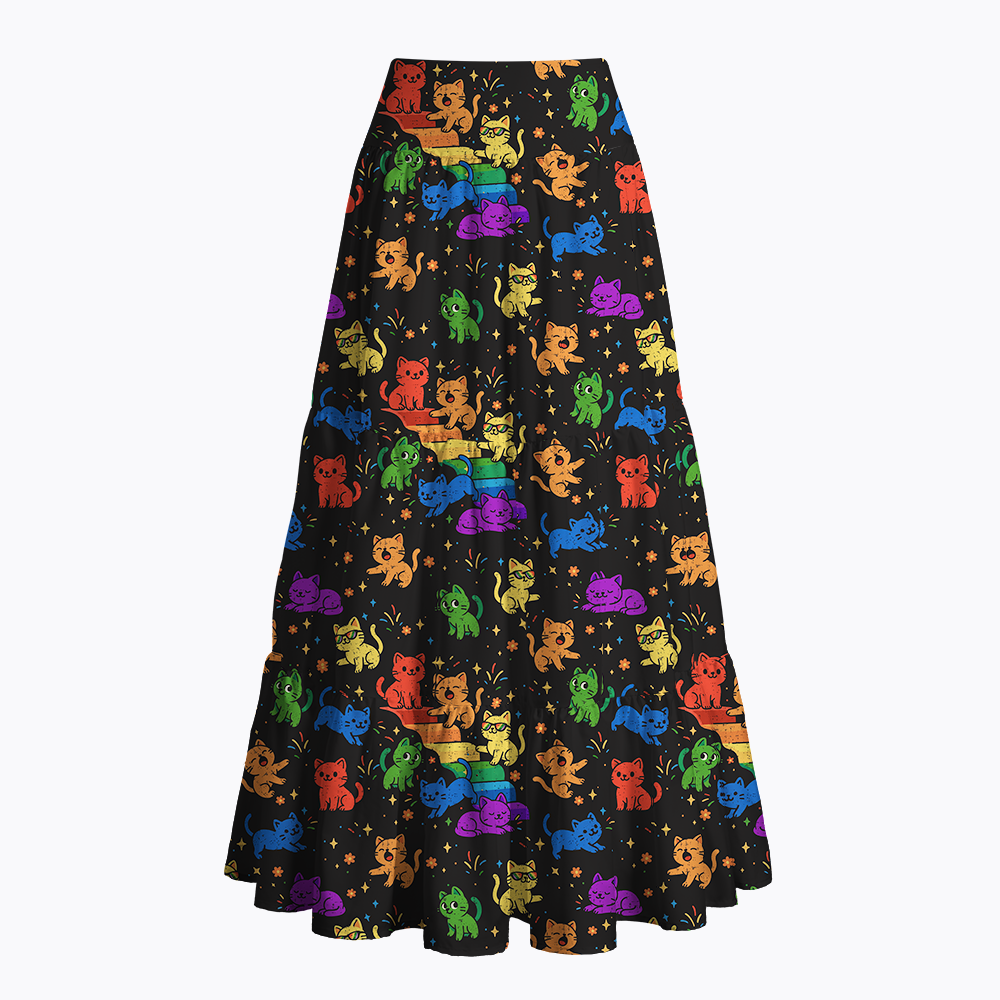 Gay Pride Kawaii Cat Maxi Skirt