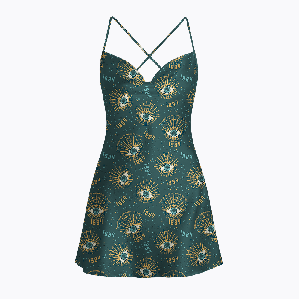George Orwell Control The Future  Satin Cross Back Mini Dresses