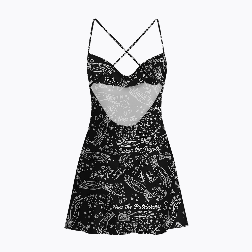 Hex The Patriarchy Curse The Bigots Satin Cross Back Mini Dresses