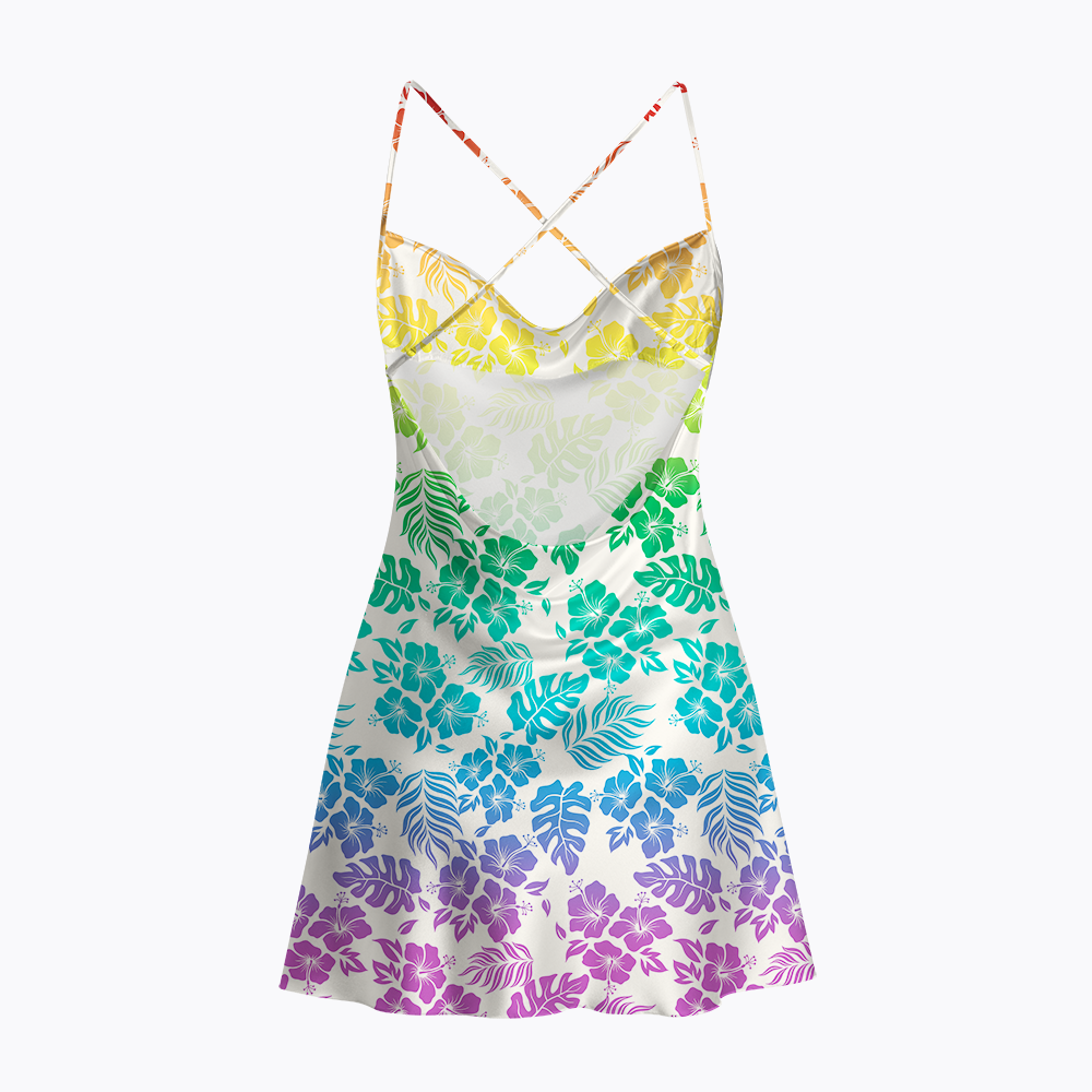 LGBT Hibiscus Satin Cross Back Mini Dresses