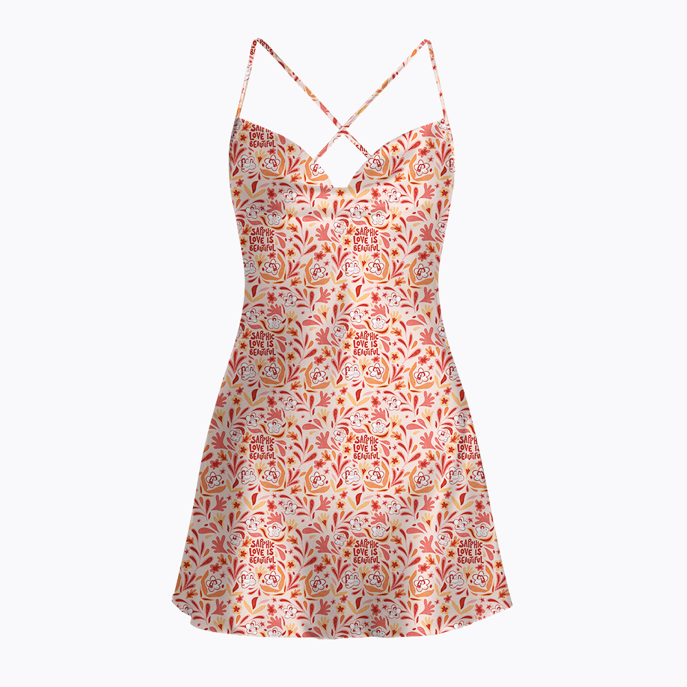 Sapphic Love is Beautiful Satin Cross Back Mini Dresses
