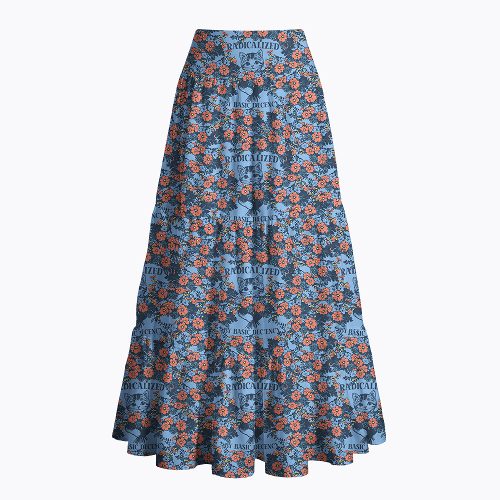 Radicalized By Basic Decency Cat Floral Feminist Maxi Skirt