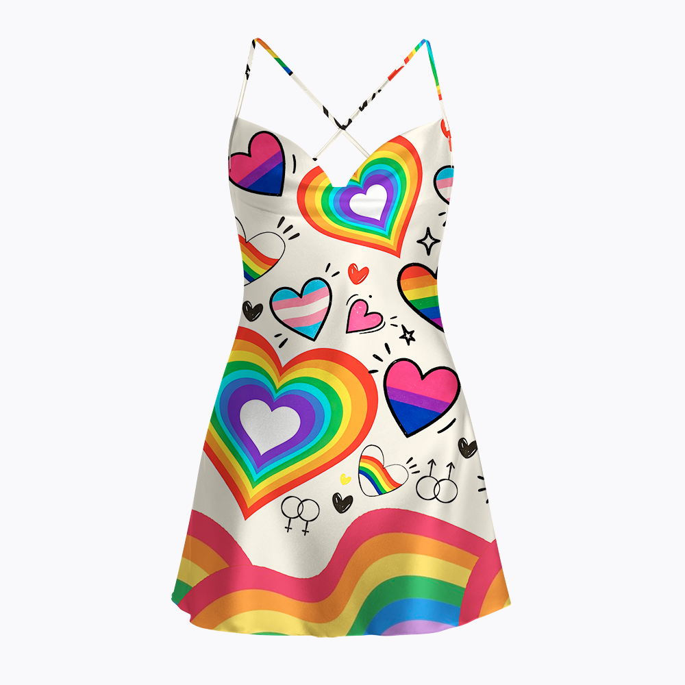 Love Wins Pride Satin Cross Back Mini Dresses