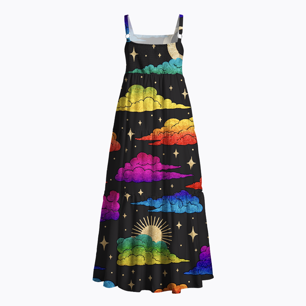 LGBTQ Rainbow Cloud Moon Star Night Sky Maxi Dress
