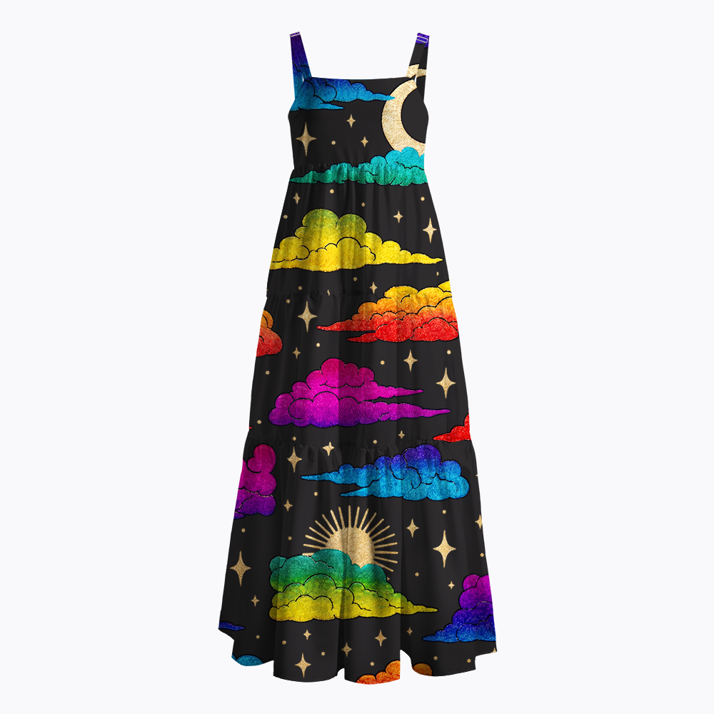 LGBTQ Rainbow Cloud Moon Star Night Sky Maxi Dress