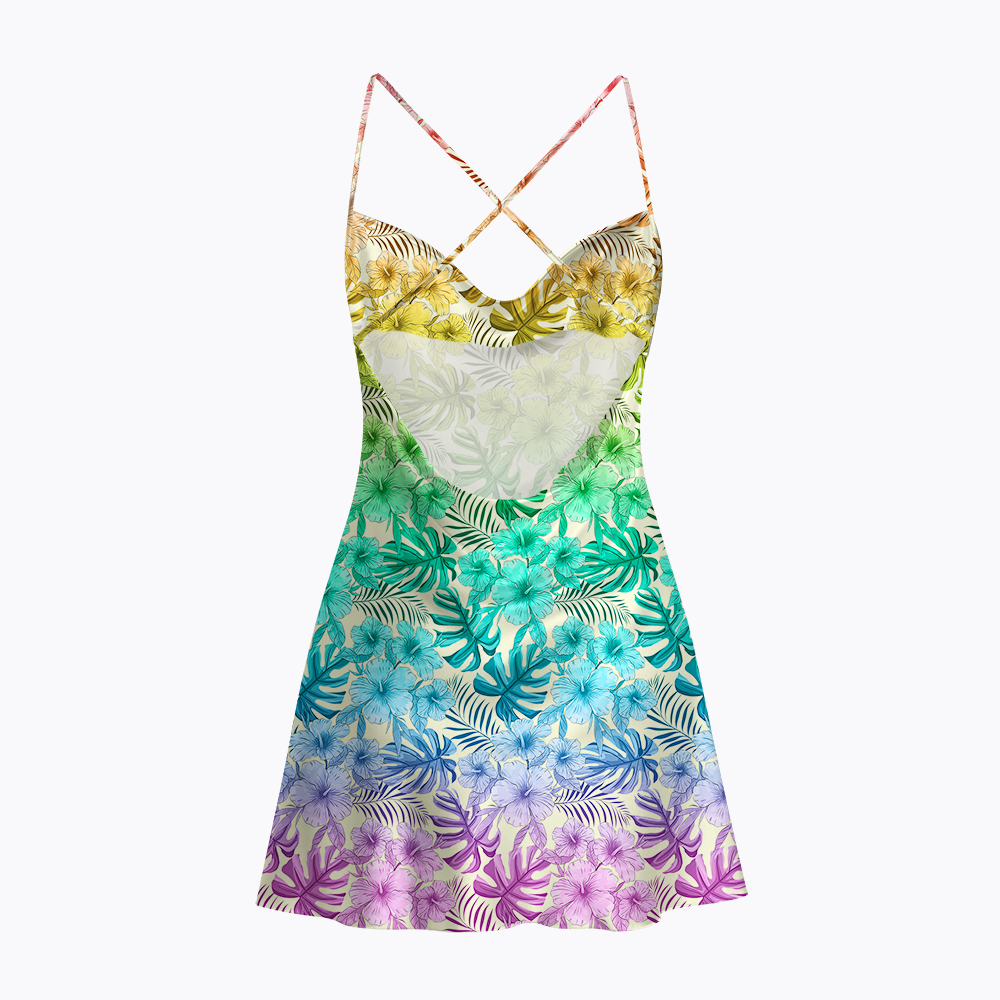 Tropical Floral Pride Month LGBTQ Satin Cross Back Mini Dresses