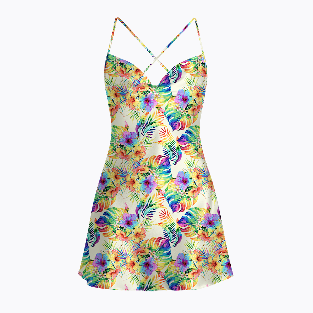 Tropical Floral Pride Month Satin Cross Back Mini Dresses