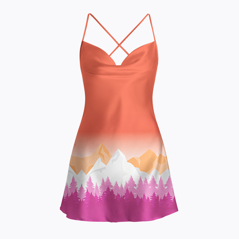 Ombre Mountain Lesbian Satin Cross Back Mini Dresses