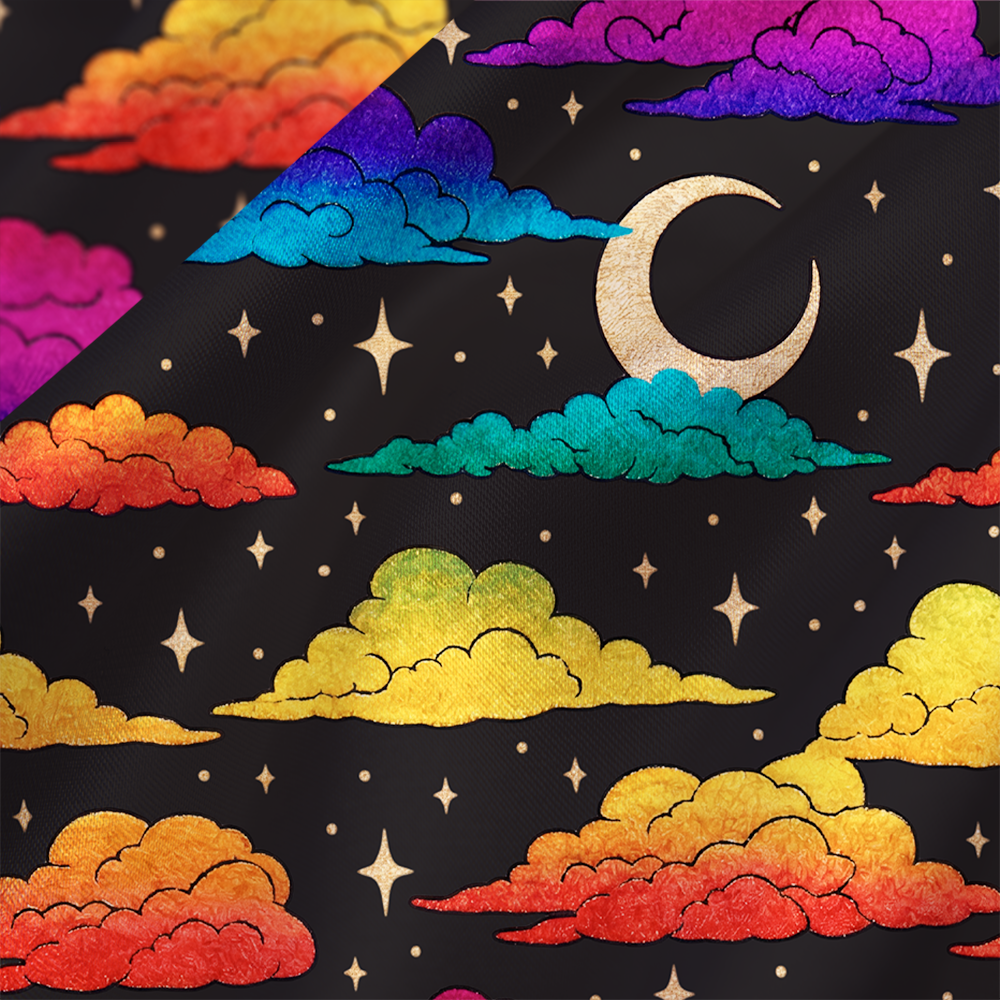 LGBTQ Rainbow Cloud Moon Star Night Sky Satin Cross Back Mini Dresses