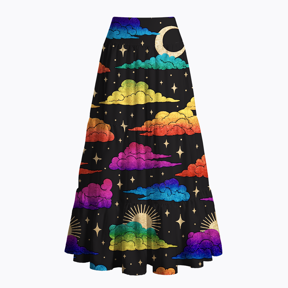 LGBTQ Rainbow Cloud Moon Star Night Sky Maxi Skirt
