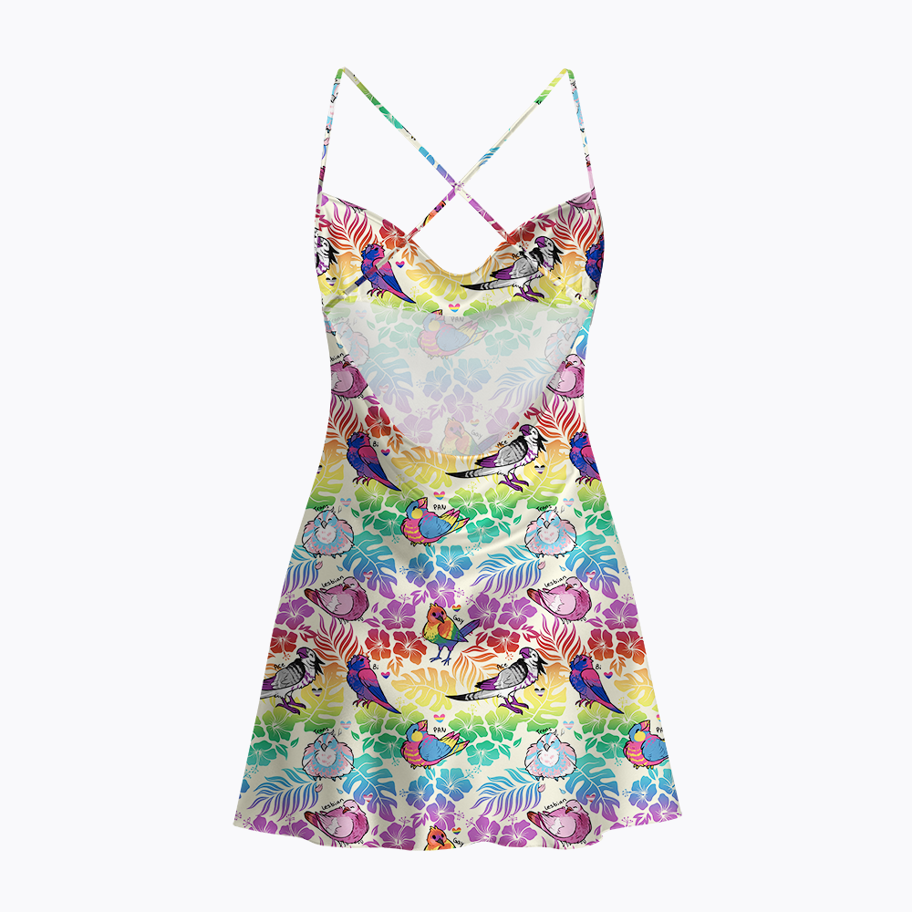 Hibiscus Happy Pride Month with Pride Birds Satin Cross Back Mini Dresses