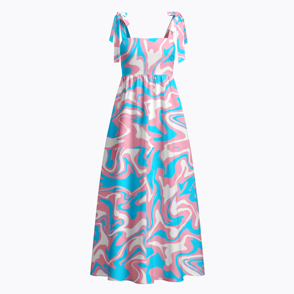 Trans Pride Flowy Summer Tie Shoulder Maxi Dress
