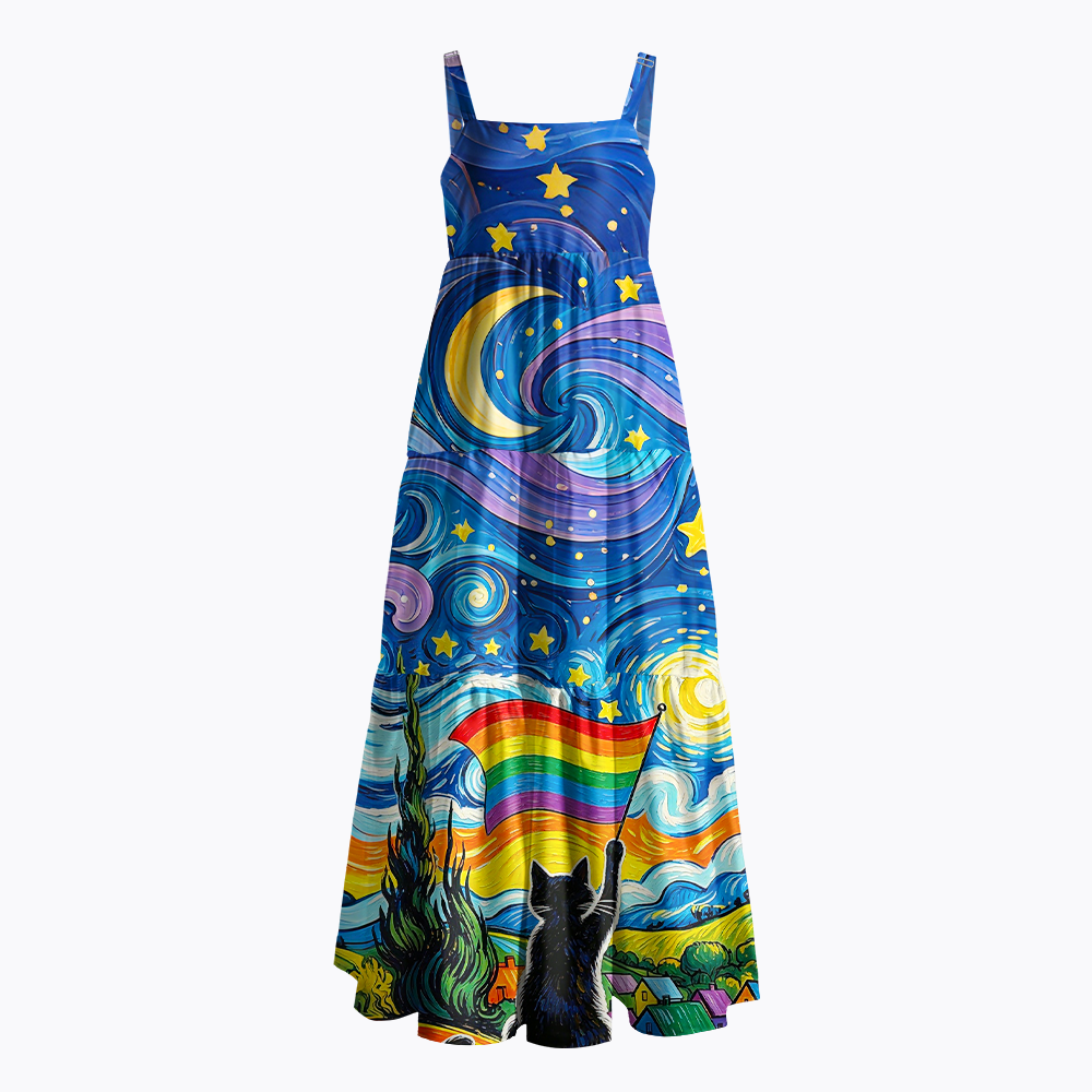 LGBTQ Star Night Impressionist Cat Maxi Dress