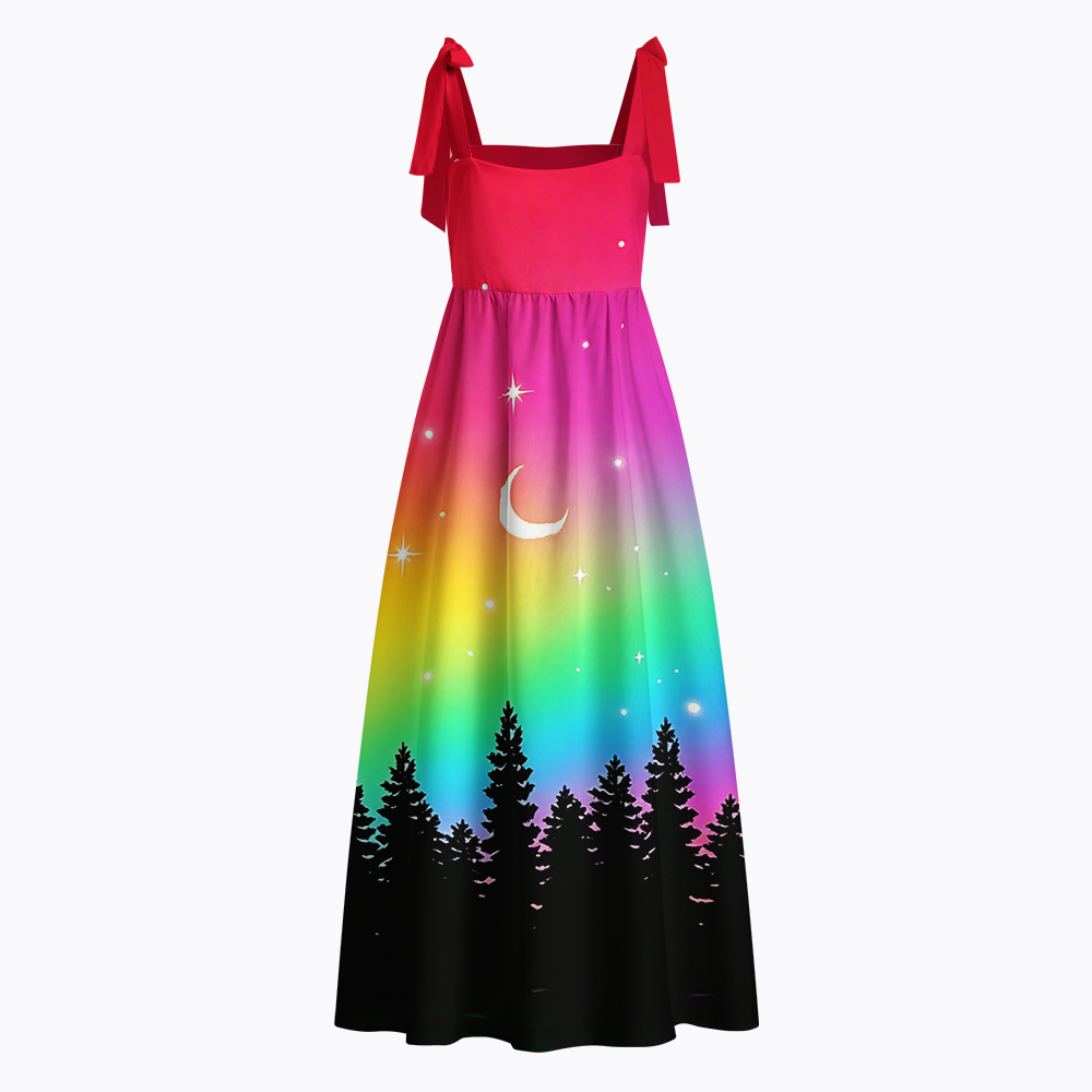 LGBTQ Pride Flag Aesthetic Tie Shoulder Maxi Dress