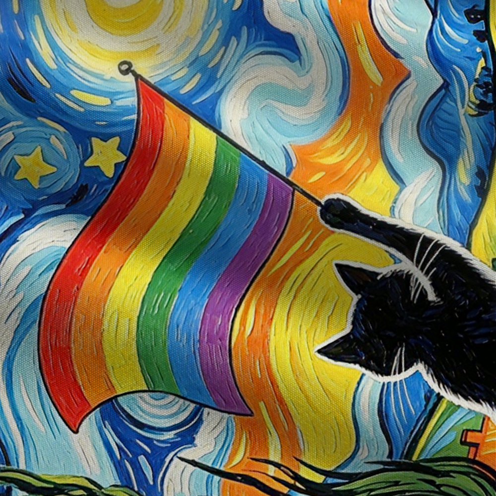 LGBTQ Star Night Impressionist Cat Tie Shoulder Maxi Dress