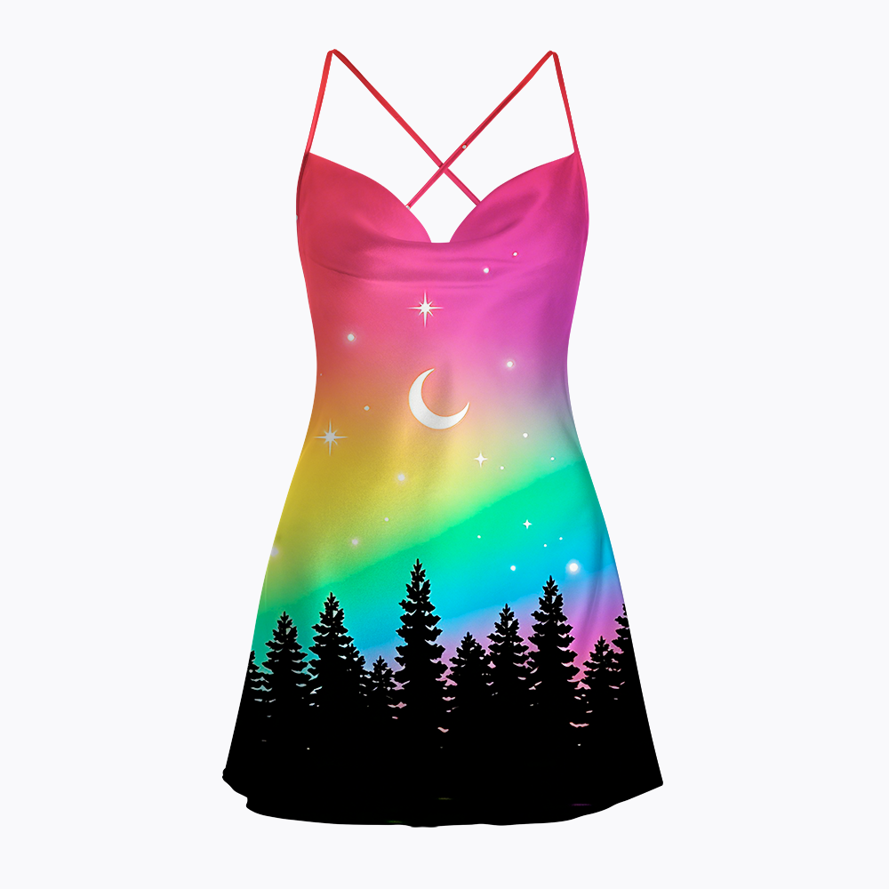  LGBTQ Pride Flag Aesthetic Satin Cross Back Mini Dresses