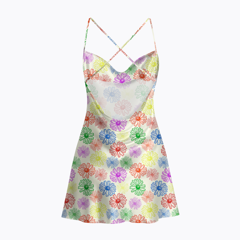 Charming Daisy Field Satin Cross Back Mini Dresses