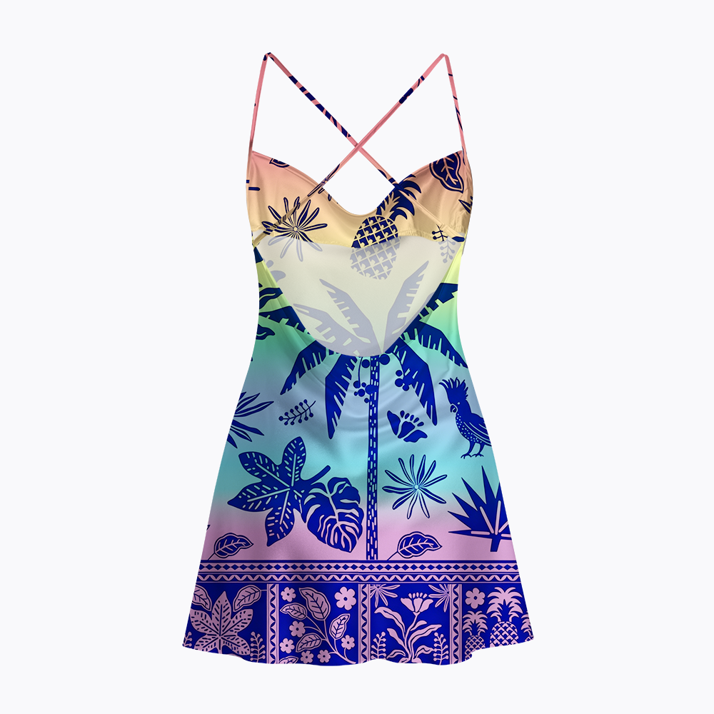 Tropical Botanical Rainbow LGBTQ Satin Cross Back Mini Dresses