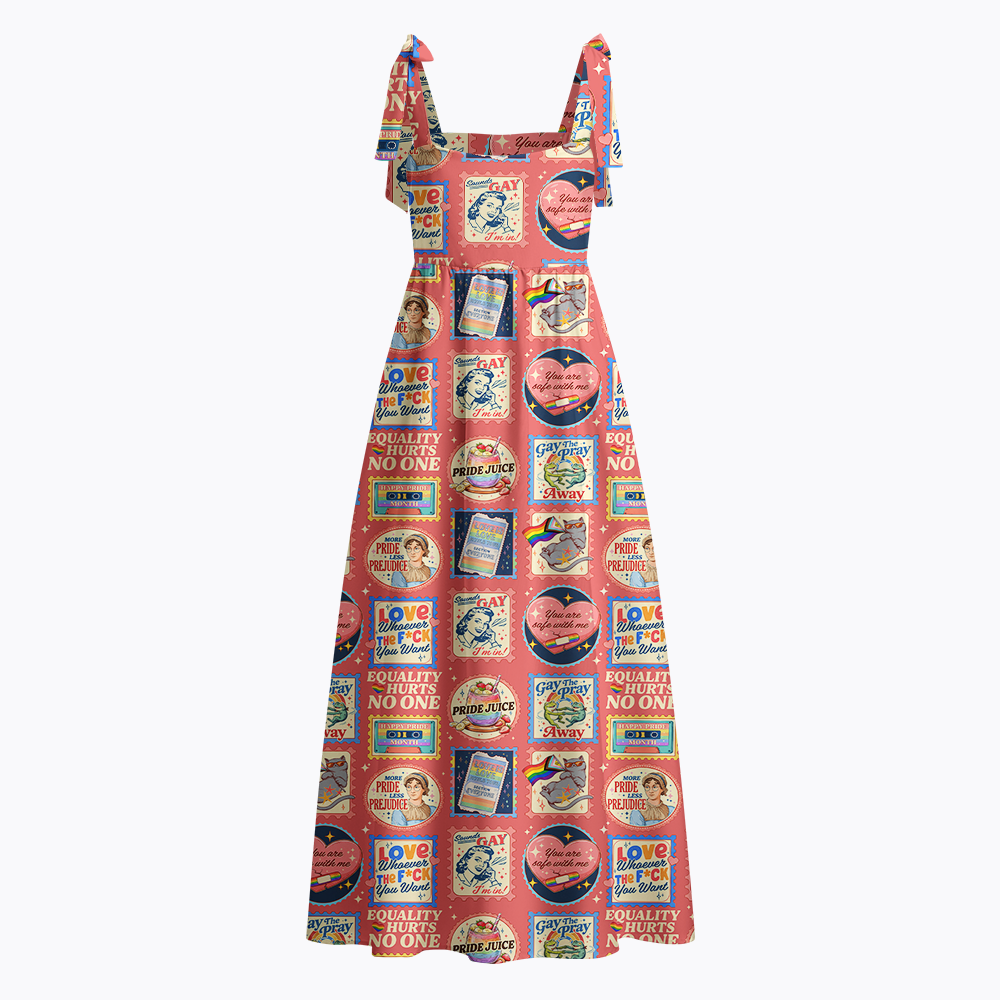 Pride Month LGBTQ Stamps Tie Shoulder Maxi Dress