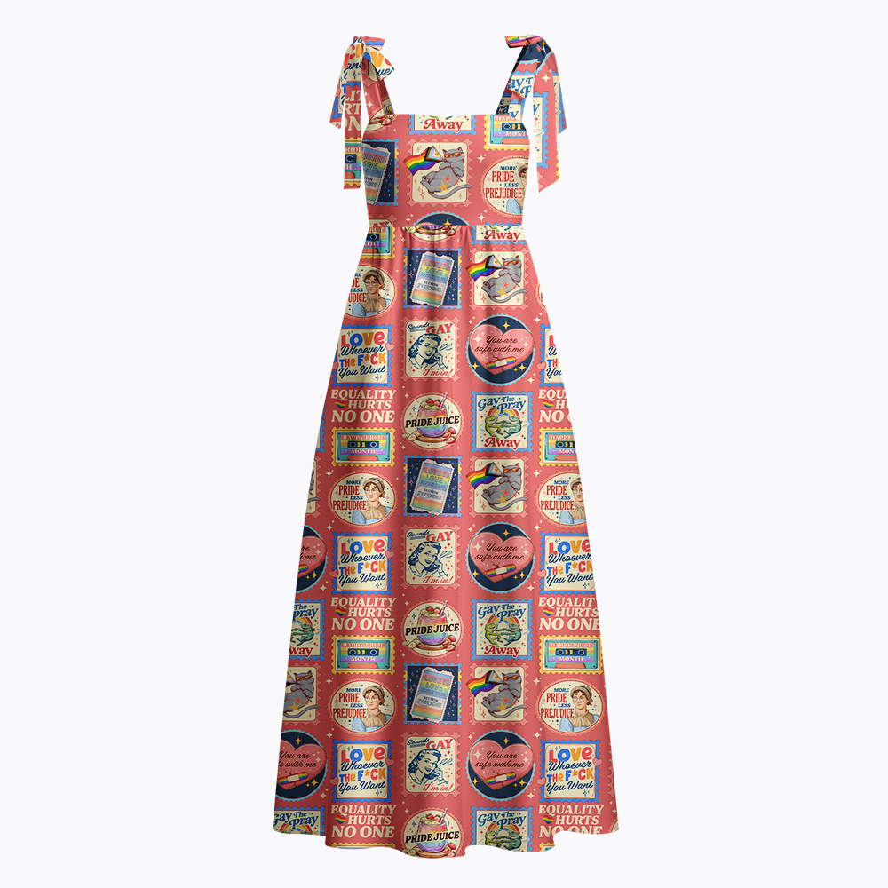 Pride Month LGBTQ Stamps Tie Shoulder Maxi Dress