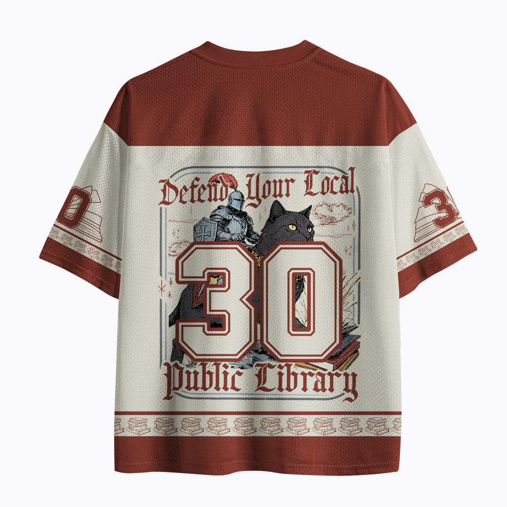 Defend Your Local Public Library Funny Knight Cat Mesh Jersey