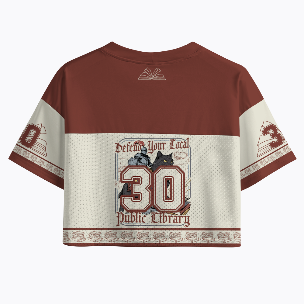 Defend Your Local Public Library Funny Knight Cat Crop Sports Jersey